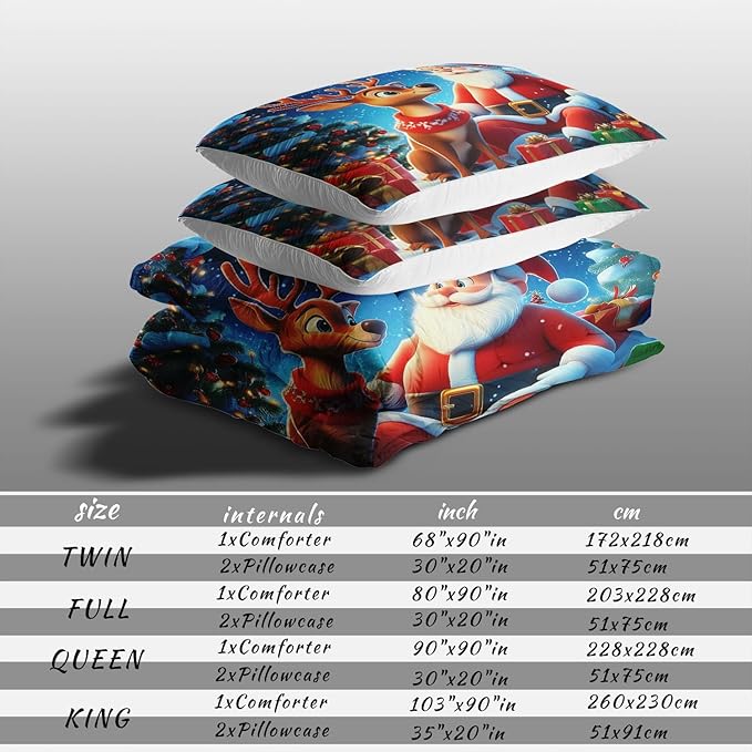 Raphus cucullatus Christmas Bedding Full,Christmas Comforter Set,Santa Claus Decor Holiday Bedding Winter Quilt,Santa Claus Comforter Set,Snowflake Navidad Quilt Set,Cute Reindeer Quilt