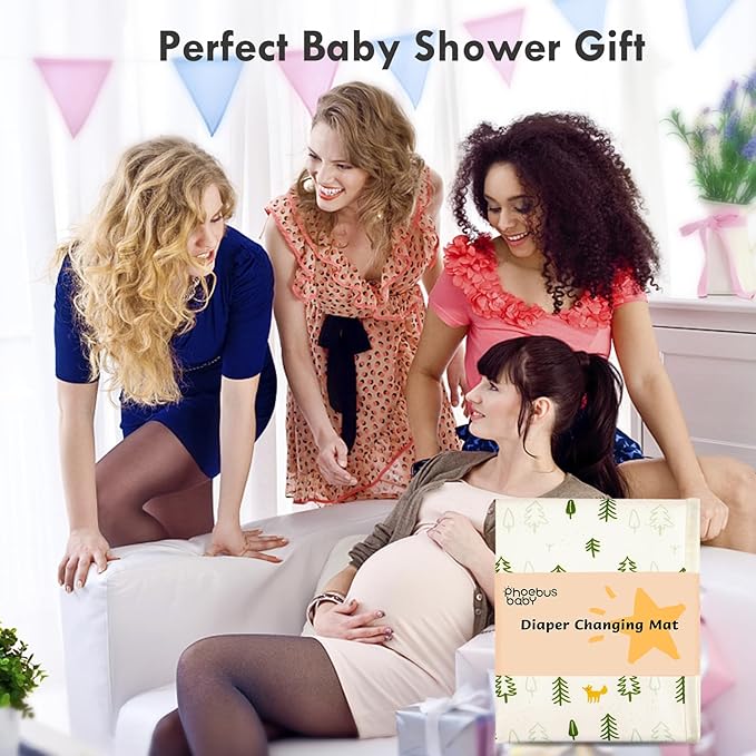 Portable Diaper Changing Pad for Baby - Waterproof Compact Changing Mat with Wrist Strap - Wipeable Travel Changing Pad for Diaper Bag - Gifts for Baby Shower by PHOEBUS BABY(Ivory Fox)
