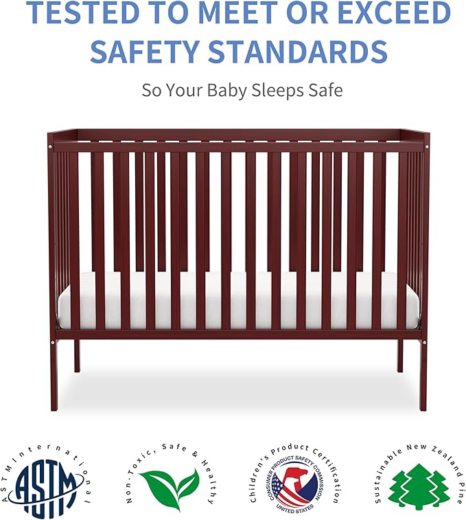 Baby Crib 5-in-1 Convertible, Wooden Nursery Cribs Converts to Toddler Bed, Daybed and Full Size Bed, 3 Adjustable Base, Non-Toxic Finish