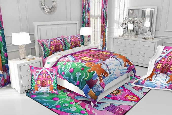 Feelyou Merry Christmas Comforter Cover Set Gingerbread Man Bedding Set King Size for Kids Boys Girls Bedroom Bed Decor Christmas Duvet Cover Set Soft Quilt Cover,No Comforter