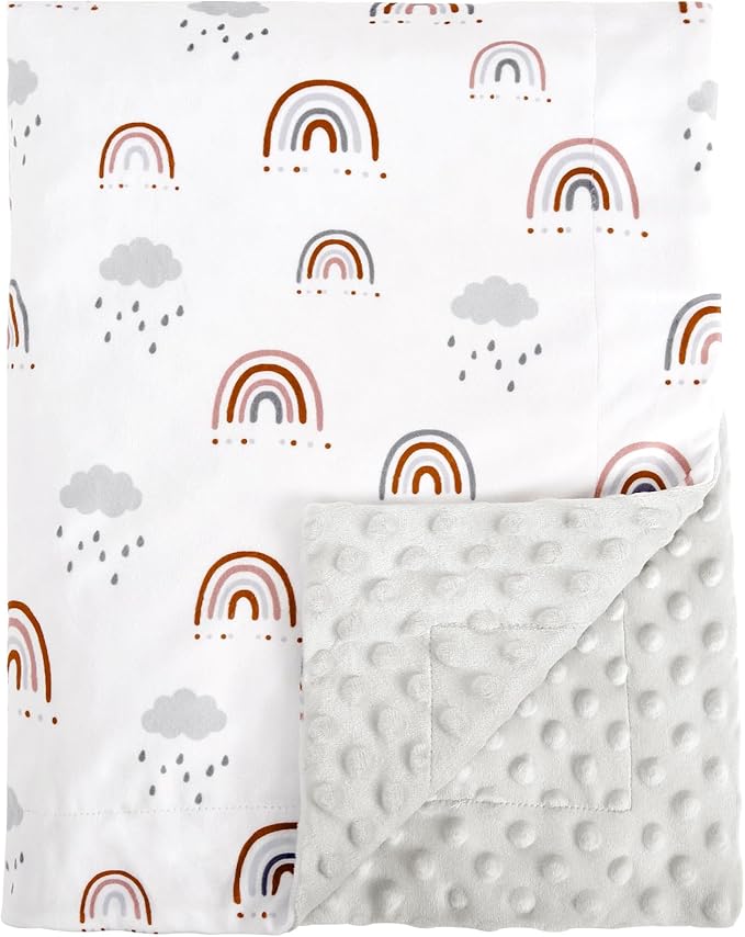 david's kids Micro Fleece Minky Baby Blanket for Boys Girls with Double Layer and Soothing Raised Dots, Breathable and Soft Lightweight Receiving Blanket for Newborns, 50x60 Inches, Rainbow