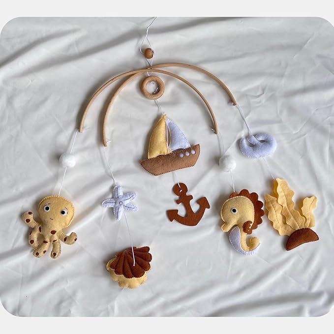 Baby Mobile, Ocean Montessori Hanging Set, Handmade Felt Under-The-Sea Nursery Decor