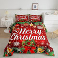 Christmas Wreath Comforter Set Twin Size,Red Bowkont Gold Bell Bedding Set for Kids Boys Girls Room Decor,Snowflake Merry Christmas Quilt Set 2Pcs,Green Leaves Xmas Theme Duvet Insert,1 Pillowcase