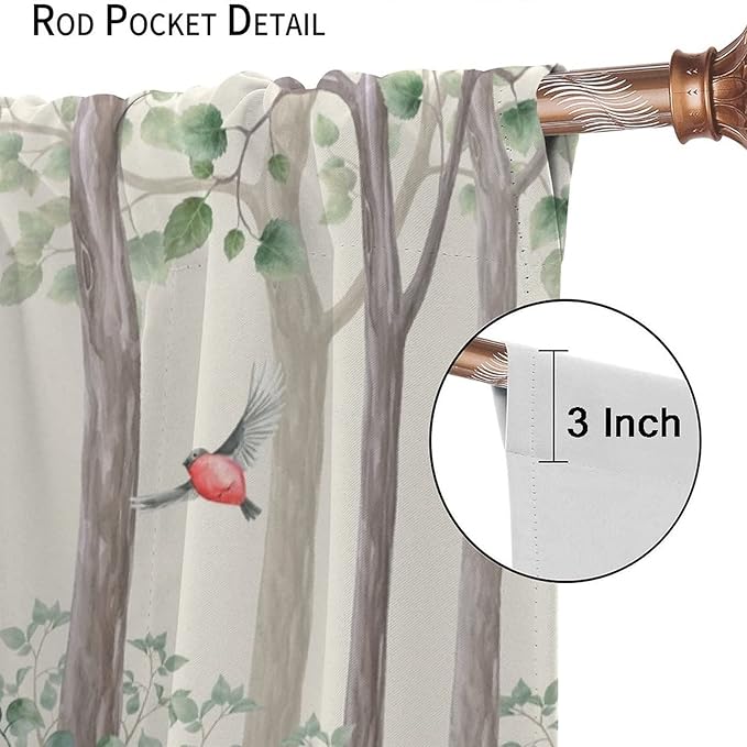 Forest Animal Curtains,Fox Elk Bird Animal Watercolor Woodland Print Curtains Kids Nursery Bedroom Living Room Home Decoration 63x63in