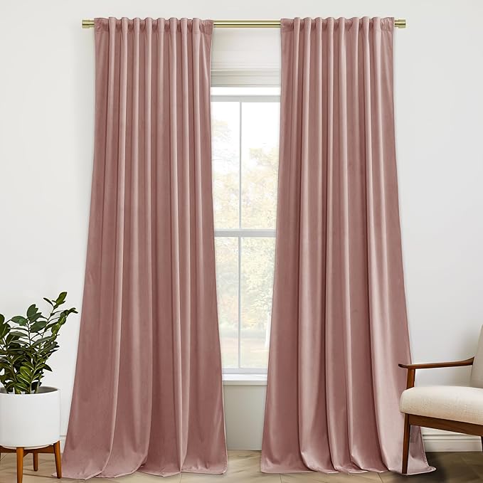 StangH Dusty Pink Curtains 92 inches Long Super Soft Velvet Room Darkening Thermal Insulated Kids Bedroom Window Drapes Back Tab Elegant Decor for Living Room, W52 x L92, 2 Panels