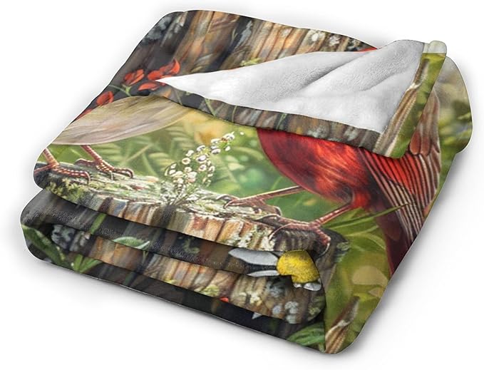 Cardinal Bird Throw Blanket - Soft Warm Cozy Fleece for Couch, Sofa, Bed - Bird Gifts and Decor for Girls, Boys, Women, Men, Kids, Adults - 60"x50"