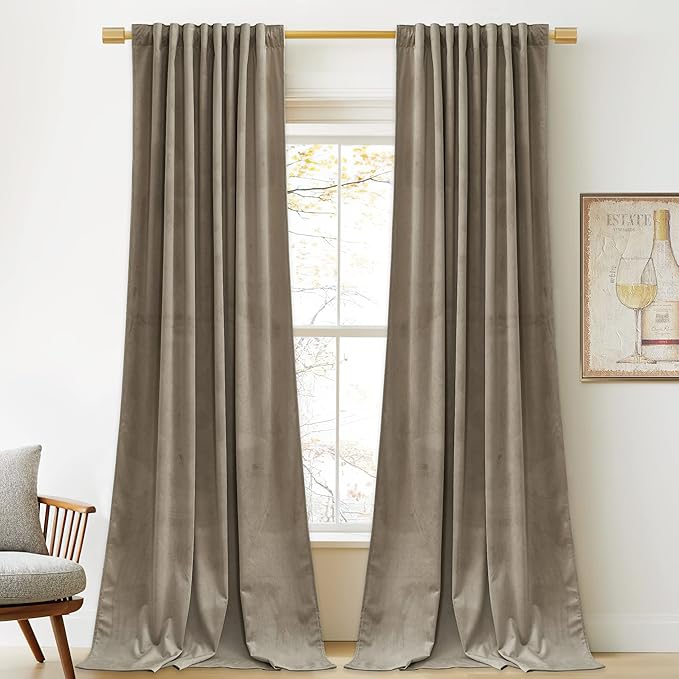 StangH Camel Beige Living Room Curtains 105 inches Long Soft Velvet Thermal Insulated Noise Reducing Window Drapes for Bedroom Heavy Thick Privacy Panels, W52 x L105, 2 Panels
