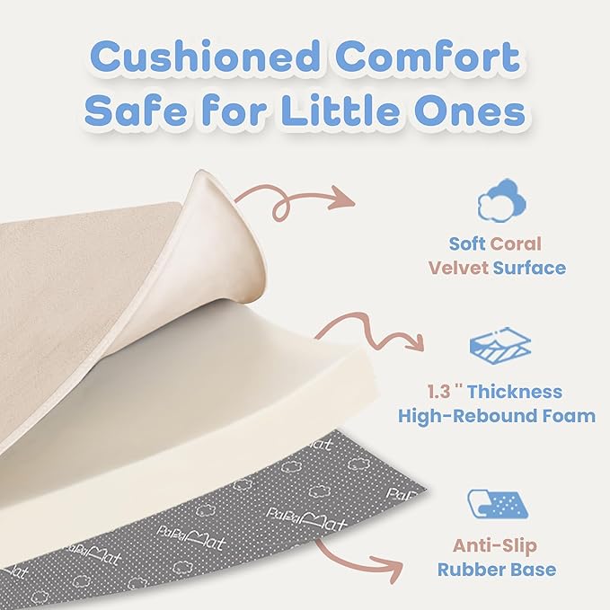1.3" Thick Baby Floor Play Mat 79x158, Basic Padded Foam Mat for Tummy Time Crawling, Non Slip Cushioned for Babies Toddlers Infants Kids (Beige)