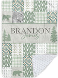 Personalized Rustic Woodland Baby Blanket - Custom Name Bear & Deer Design, Soft Blanket with Double Layer Dotted Backing for Infants Toddlers, Ideal Nursery Decor (60" x80)