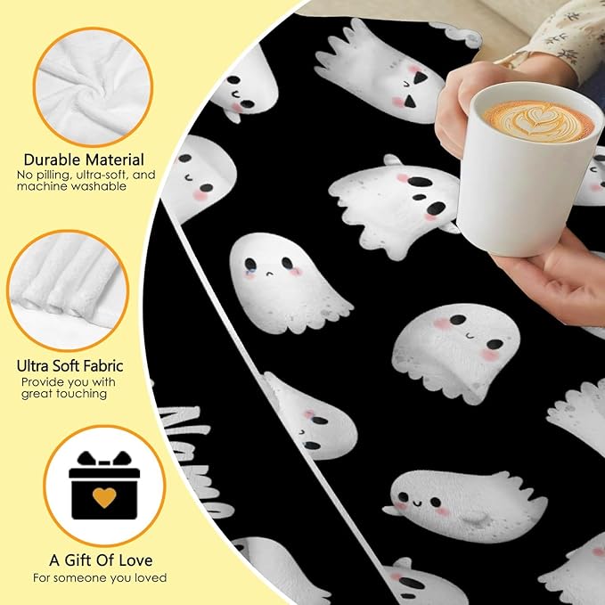 Custom Halloween Ghost Blanket | Personalized for Boys Girls | Plush Cozy Name Blanket | Halloween Decor Gifts | 90"x120"-Family's/King Size