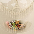 Stuffed Animal Hammock Corner, Hand-knitted Large Plushie Net Toy Hammock with Wooden Rings | Boho Cute Stuff Animal Storage for Nursery & Bedroom | Mesh Kids Toy Organizer Holder Nursery Room Decor