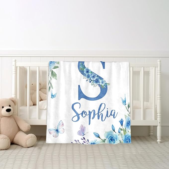 Ships Next Day, Personalized Baby Blankets, Custom Baby Blanket with Name for Girls,Gift for Chrismas Birthday Memorial Day, Customized Flannel Blanket for Kids Adults 32"X48"