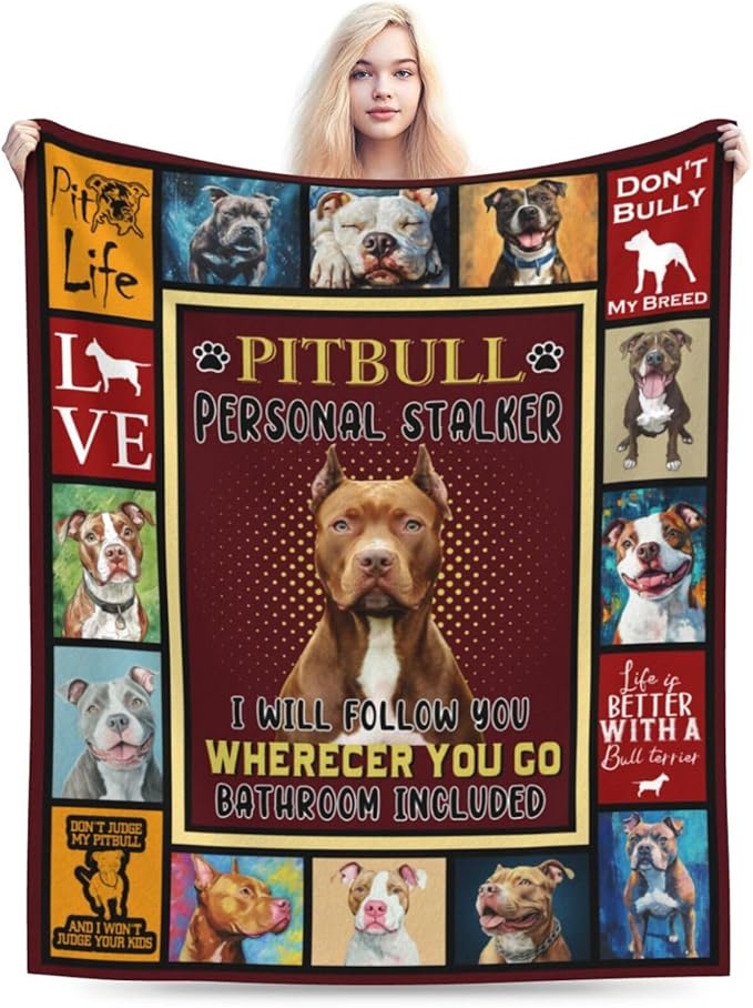 Pitbull Blanket Pitbull Decor Throw Blanket Super Soft Flannel Lightweight Fluffy Plush Fuzzy Fleece Stuff Blanket Gifts for Dog Lover Girl Woman Adults Man Boys Kids Baby for Bed Sofa 60"X80"