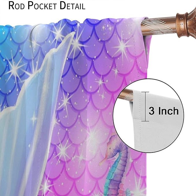 Kids Fantasy Mermaid Curtains Dream Colorful Mermaid Fish Tail Scale Fantasy Ocean Theme Window Treatment for Girls Bedroom Nursery Room Decor Window Drapes 84" W X 84" L