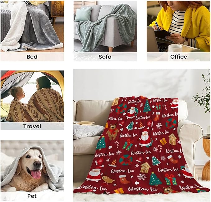 Custom Christmas Blanket | Personalized Blanket for Boys Girls | Plush Cozy Customized Name Blanket | Personalized Gifts Name Blanket for Birthday Christmas | 60"x80"-Adults/Twin Size