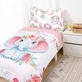 Toddler Bedding Set for Girls, Kids Comforter Set Pink Reversible, Ultra Soft & Lightweight Crid Bedding Set Includes Comforter, Flat Sheet, Fitted Sheet, Pillowcase (Elephant)