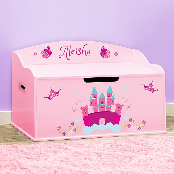 DIBSIES Personalized Creative Wonders Toy Box, Princess, 30 x 19.25 x 18 inches, Soft-Close Lid (Pink)