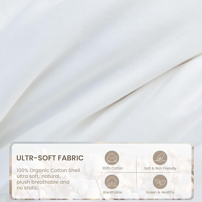 Toddler Goose Down Comforter Lightweight Summer Cooling Baby Duvet Insert, Hypoallergenic 100% Organic Cotton Crib Quilted Washable Nursery Blanket with Corner Tabs, White 33x43 Inches