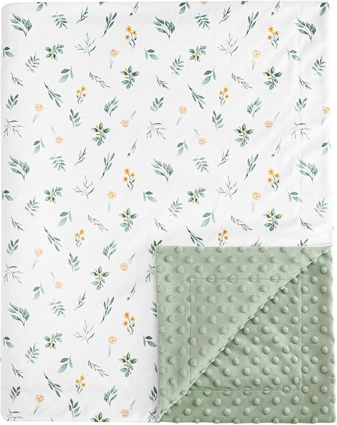 david's kids Micro Fleece Minky Baby Blanket for Boys Girls with Double Layer and Soothing Raised Dots, Breathable and Soft Lightweight Receiving Blanket for Newborns, 30x40 Inches, Leaf & Floral
