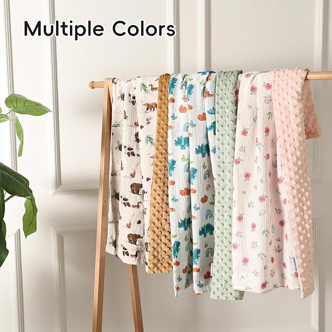 david's kids Muslin Minky Baby Blanket for Girls with Muslin Cotton Front and Dotted Fleece Backing, Breathable and Soft Lightweight Receiving Blanket for Newborns, 30x40 Inches, Pink Floral