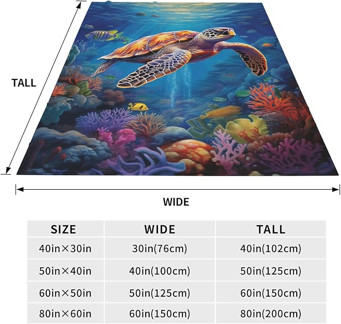 Sea Turtle Blanket Turtles Shell Ocean Flannel Throw Blankets for Home Decor Couch Bed Sofa Soft Fuzzy Lightweight Gifts 50x40 Inches