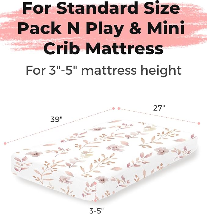 Pack and Play Sheets 2 Pack, Fitted Jersey Knit Mini Crib Sheets for Baby Boys and Girls, Compatible with Graco Pack N Play and Mini Crib Mattress (Bear Tracks, Pack N Play/Mini Crib Sheets)