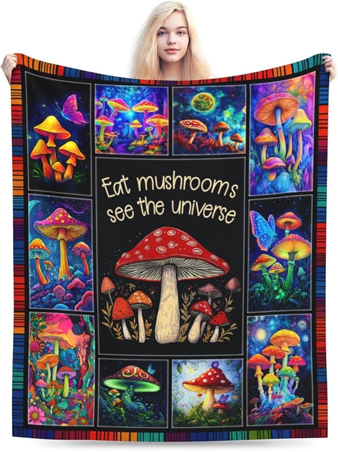 Mushroom Blanket Mushroom Decor Throw Blanket Super Soft Flannel Lightweight Fluffy Plush Fuzzy Fleece Forest Blanket Gifts for Girl Baby Woman Boys Kids Adults Man for Bed Sofa 60"X80"