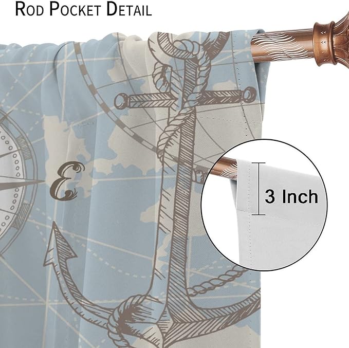 Nautical Theme Window Curtains,Pirate Sailboat Curtains for Bedroom,Conch Starfish Print Draperies for Living Room,Ocean Window Treatment Curtains Set 2 Panels,63x63 Inches