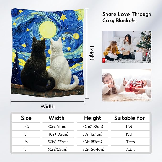 Cat Blanket for Women/Men - Kids Throw with Cat - Lightweight Flannel Soft Throws Gifts for Bed Sofa - 60"x80"