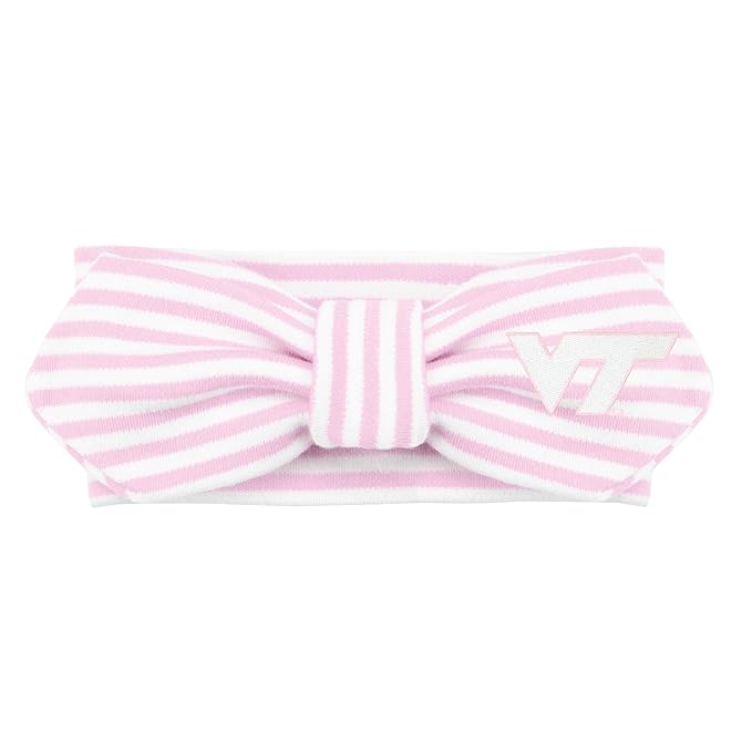 Creative Knitwear Virginia Tech Hokies Infant Girls Pink/White Striped Hair Knot Headband Embroidered Logo - Size Newborn - 4T