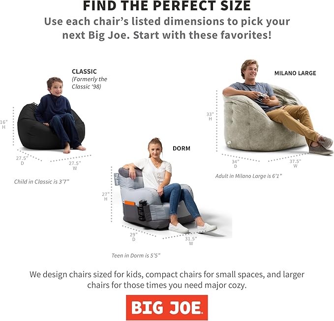 Big Joe Classic Bean Bag Chair for Kids Bedroom and Reading Nook, Easy-Clean Radiant Orchid, Durable Nylon Polyester Blend, 2 feet Refillable