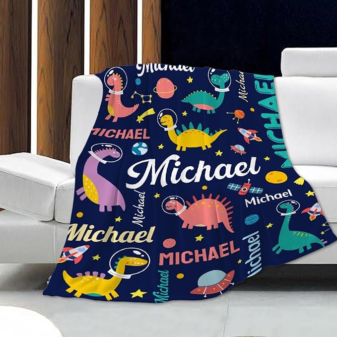 Dinosaur Lover Personalized Blanket with Custom Baby Dinosaur Custom Name Flannel Blanket Soft Throw Meaningful Gift for Toddlers Girls Boys Kids Pets 50 * 40" S for Kid
