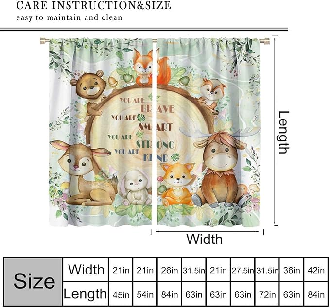 Kids Safari Animal Curtains Cute Watercolor Wildlife Jungle Window Treatments for Boys Girls Bedroom Inspirational Motivational Quotes Nursery Children Drapes for Living Room W63xL72