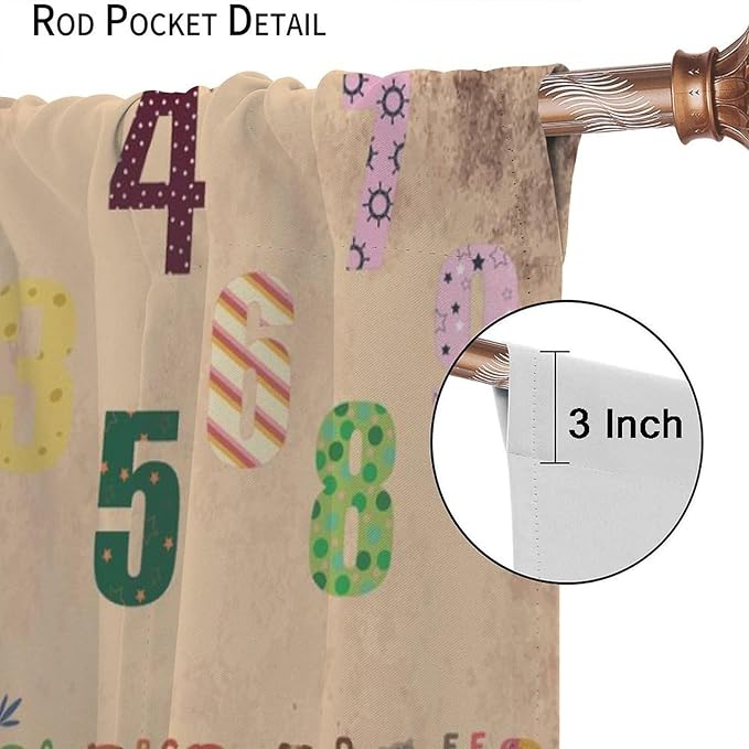 Animal Alphabet Numbers Tree Curtain Learning ABC Letters Birds Numbers Home Printed Rod Pocket Window Treatments for Bedroom Living Room Playroom Nursery 52" W X 84" L