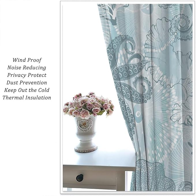 Coastal Window Curtains,Nautical Beach Themed Thermal Insulating Blackout Curtain for Living Room, Bedroom Set 2 Panels,63x72 Inches