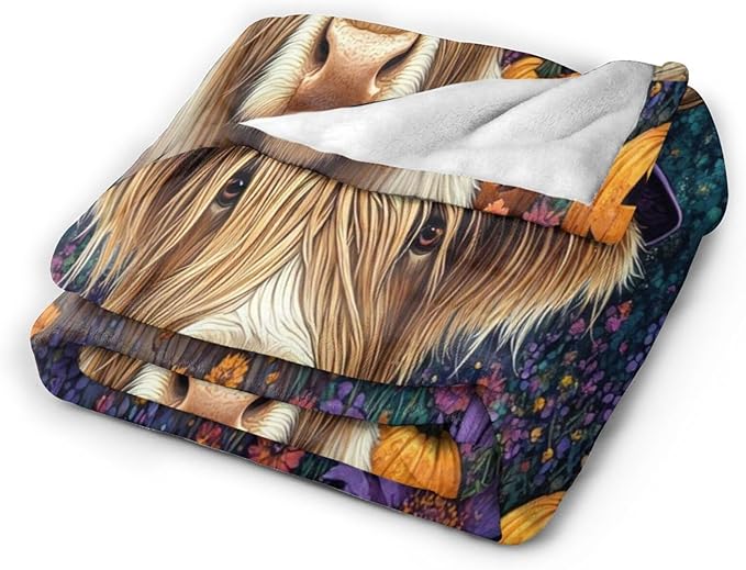 Tijuboni Highland Cow Pumpkin Throw Blanket for Girls Boys Women Men Kids Adults Soft Flannel Fleece Blanket for Couch Sofa Bed Home Decor 50"x60"