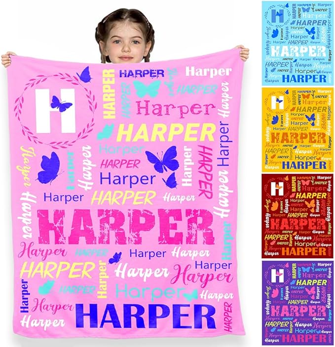 Ship Next Day, Personalized Baby Blanket for Boys Girls, Custom Butterflies Blanket with Name Super Soft Plush Flannel, Easter Christmas Brithday Gifts for Baby Shower Kids Toddlers Newborn