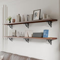 60 inch Long Floating Shelves for Wall,Solid Pine Wood Long Wall Shelves Set of 2,Walnut Color Bookshelf with Retro Iron Brackets for Living Room,Kitchen,Bathroom