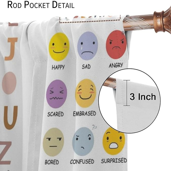 Kids Educational Curtain,Pastel ABC Alphabet Continents Map Numbers Shapes Weather Learning Tools Boy Girl Nursery Rod Pocket Blackout Window Treatments for Bedroom Living Room 42" W X 63" L