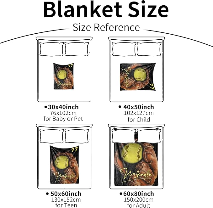 Personalized Baby Softball Blanket: Custom Bedding for Kids Soft Ball Throw Blankets - Perfect Newborn Gift Infant Swaddling Blanket with Name 50x60inch