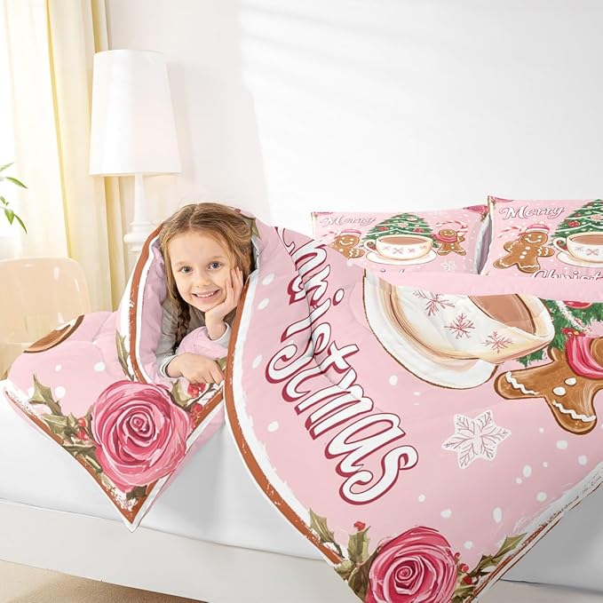 Feelyou Merry Christmas Comforter Set Queen Size Gingerbread Man Bedding Set for Kids Boys Girls Xmas Duvet Quilt Christmas Decor Bedroom Decor Microfiber 3 Pcs with 2 Pillow Cases