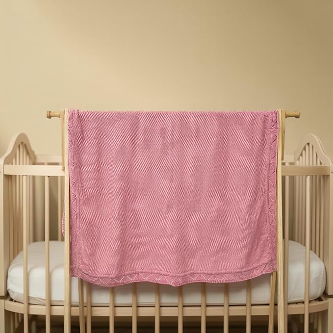 Baby Knit Blanket Soft Breathable Cotton Scallop Border Blankets Newborn Knitted Blanket Swaddle Blankets Gifts for Baby Newborn Toddler Shower Boy Girl New Mom Birthday Christmas RP 28x36