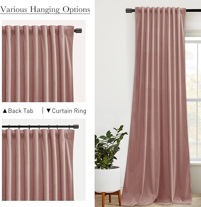 StangH Dusty Pink Velvet Curtains 120 inches Extra Long Privacy Window Drapes for Living Room Bedroom, Backdrop Curtains for Birthday Party/Baby Kids, W52 x L120, 2 Panels