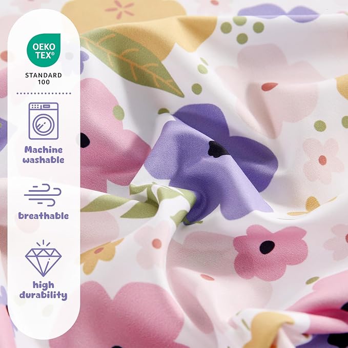 LONAVA Twin Kids Comforter Set - 4 Pieces Twin Bedding Sets for Boys Girls Children, Ultra Soft Microfiber Bed in A Bag with Flat Fitted Sheets, Flower