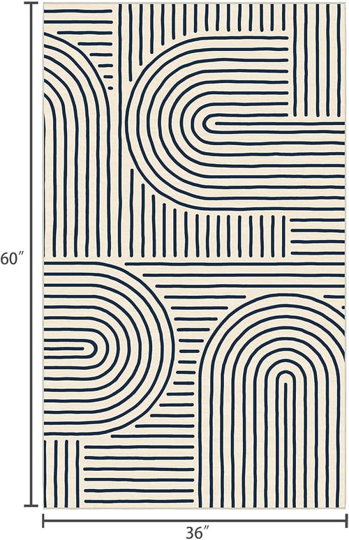 3x5 Washable Area Rug - Small Entryway Rug Indigo Non-Slip Abstract Rainbow Kitchen Rugs Modern Boho Carpet Throw Rugs for Living Room Bedroom Bathroom Dorm Nursery Room Home Decor