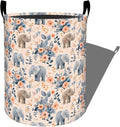 Gentle Elephant with Pastel Floral Laundry Basket with Handles, 19.7"x15.7" Clothes Foldable Laundry Hamper Organizer for Dorm Nursery Bedroom Bathroom Decor, Toy Storage Bin for Kids