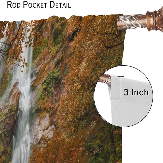 Forest Waterfall Blackout Curtains, Autumn Jungle Mountains Fall Nature Landscape Window Drapes, for Bedroom Living Room 42" W X 54" L