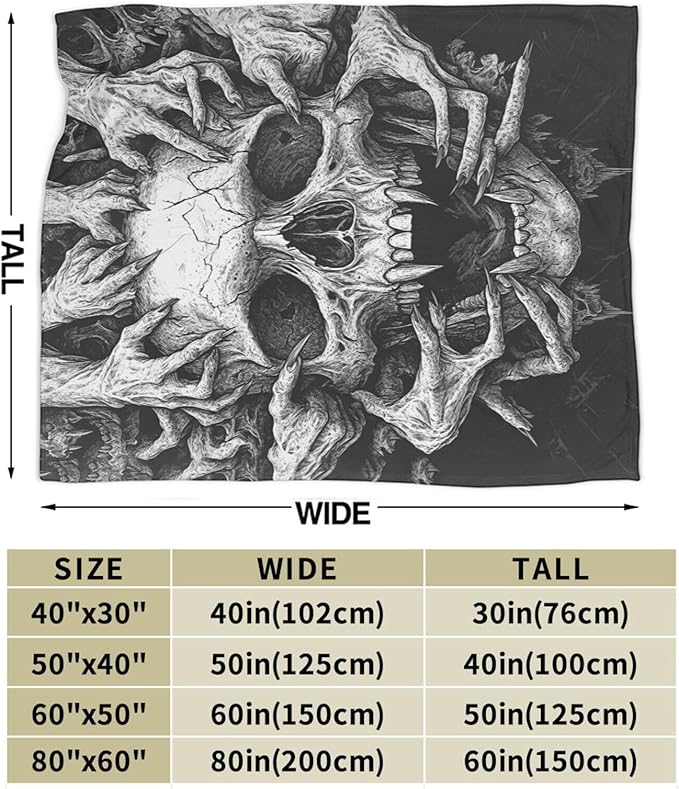 Skull Blanket for Girls Boys Horrible Gothic Throw Blankets Soft Cozy Warm Fuzzy Fleece Cool Black White Bedding Flannel Throws Stuff Gifts for Skull Lovers Kids Men Women Bedroom Decor 80"x60"