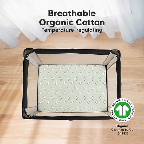 2-Pack Mini Crib Sheets Fitted - 38x26 Pack N Play Sheets for Pack and Play Mattress, Organic Cotton, Soft & Breathable Playard Bedding, Neutral Mini Toddler Bed Cover for Boys, Girls (Lune Mystic)