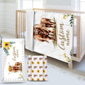 Custom Name Crib Bedding Set - Highland Cow Theme, Personalized Yellow Floral Nursery Bedding 3-Piece Set– Soft Blanket, Fitted Sheet, Changing Pad Cover – for Newborns Girls Nursery Gifts